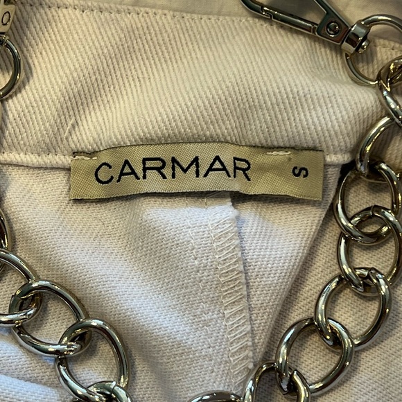 CARMAR White Denim Mini Dress with Silver Chain Straps S - Picture 2 of 7